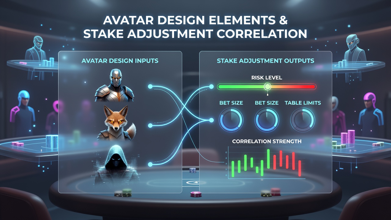 Close-up examples of poker avatar customization options showing color variations, accessory selections and expression choices on digital interfaces