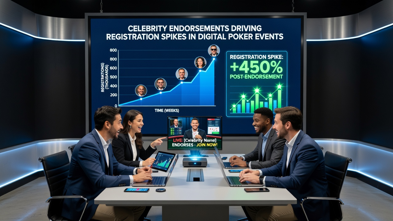 Celebrity promoting a digital poker platform during a live event broadcast