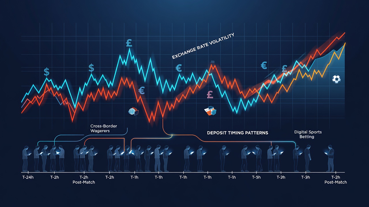 Graph showing currency exchange rate fluctuations alongside deposit volume spikes from international sports bettors in early 2026