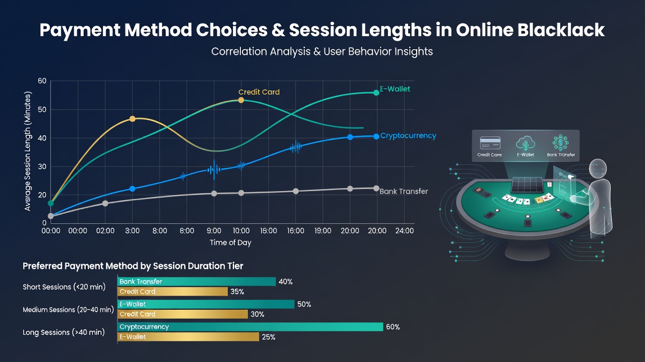 Graph displaying session length statistics tied to payment methods in online blackjack