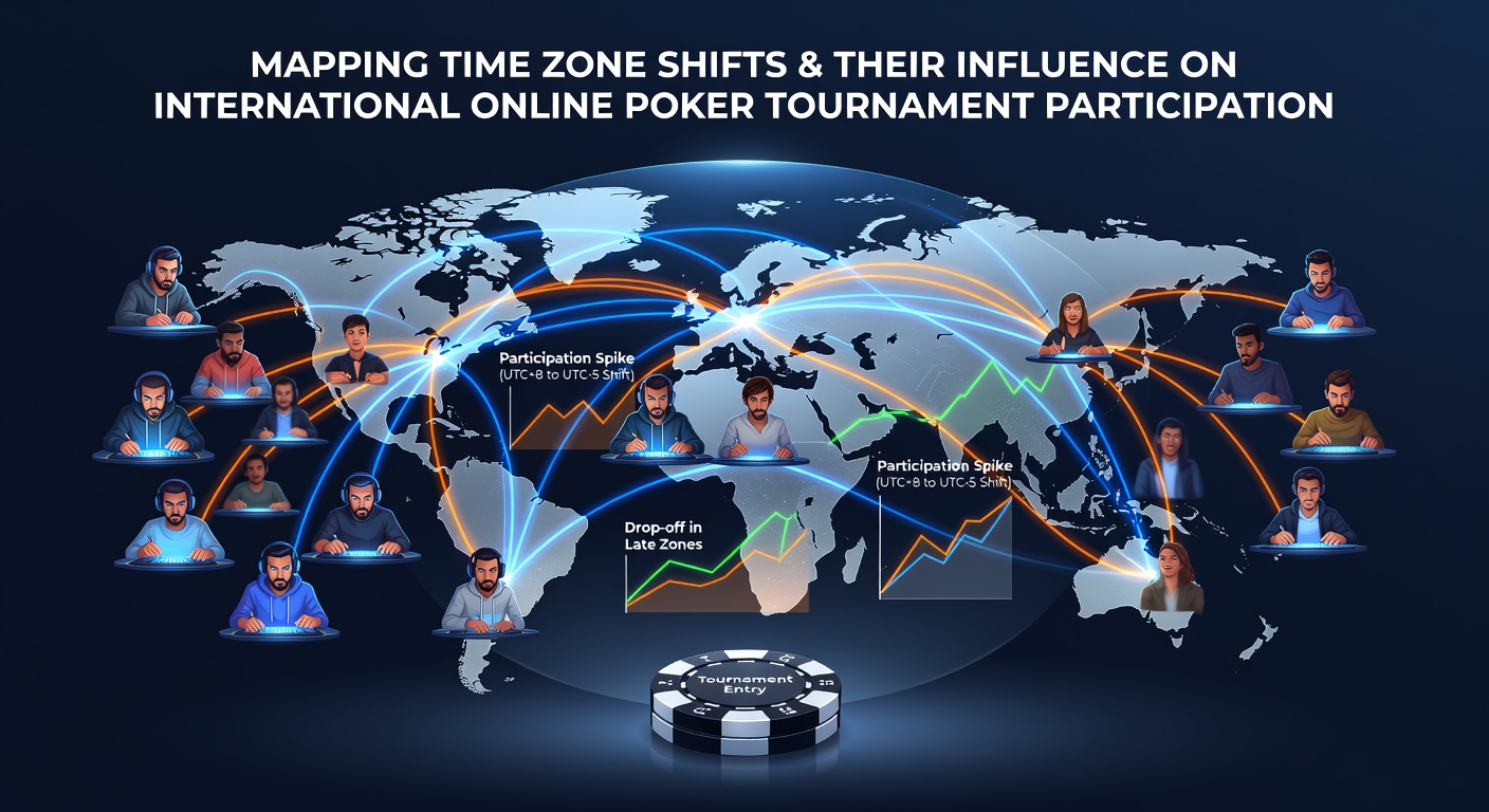 Bar chart and line graph comparing online poker tournament entry rates by region before and after time zone shifts in 2025