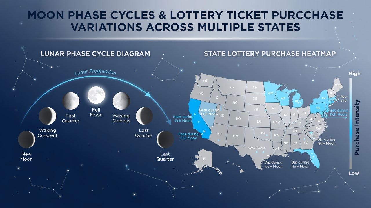 Graph comparing lottery sales volumes during different moon phases in selected states